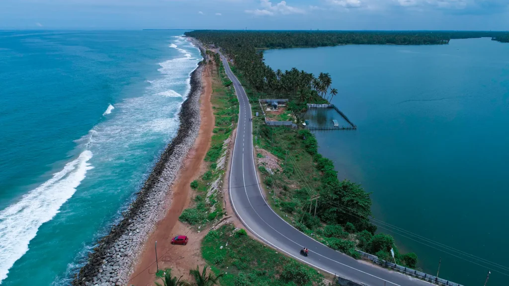 Aerial View of Kappil Beach and Backwaters